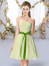 High End Yellow Green Lace Up Dama Dress for Quinceanera Belt Sleeveless Mini Length