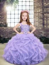  Beading and Ruffles Little Girl Pageant Gowns Lavender Lace Up Sleeveless Floor Length
