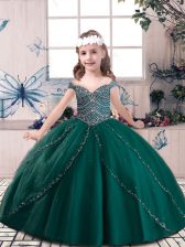  Floor Length Ball Gowns Sleeveless Dark Green Pageant Dresses Lace Up