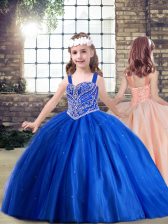 Lovely Floor Length Royal Blue Kids Pageant Dress Straps Sleeveless Lace Up