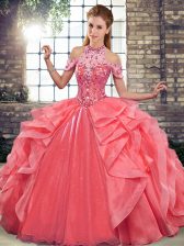 Colorful Sleeveless Beading and Ruffles Lace Up Quinceanera Gowns