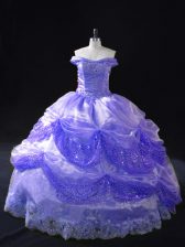Pretty Sleeveless Organza Floor Length Lace Up Quinceanera Gown in Lavender with Beading and Pick Ups