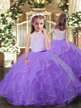 Perfect Lavender Scoop Backless Ruffles Little Girl Pageant Dress Sleeveless