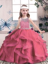  Red Sleeveless Tulle Lace Up Little Girls Pageant Gowns for Party and Sweet 16 and Wedding Party