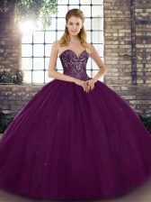 Sweetheart Sleeveless Tulle Quinceanera Gown Beading Lace Up