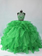 Free and Easy Halter Top Sleeveless Organza 15 Quinceanera Dress Beading and Ruffles Backless