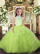  Floor Length Yellow Green Child Pageant Dress Scoop Sleeveless Backless