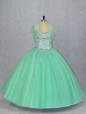 Fashionable Apple Green Sweetheart Lace Up Beading Quinceanera Dresses Sleeveless
