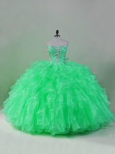 Stunning Green Quinceanera Dresses Sweet 16 and Quinceanera with Beading and Ruffles Sweetheart Sleeveless Lace Up