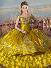 Exquisite Sleeveless Lace Up Floor Length Embroidery and Ruffled Layers 15th Birthday Dress