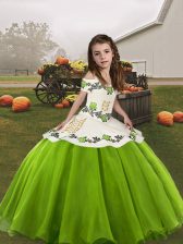  Sleeveless Floor Length Embroidery Lace Up Child Pageant Dress with Green