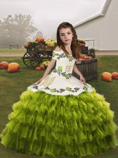  Olive Green Pageant Gowns For Girls Party and Military Ball and Wedding Party with Ruffled Layers Straps Sleeveless Lace Up
