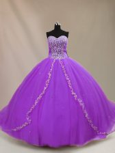 Fabulous Purple Sleeveless Tulle Court Train Lace Up Vestidos de Quinceanera for Sweet 16 and Quinceanera