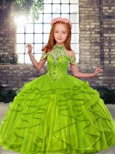  Child Pageant Dress Party and Wedding Party with Beading and Ruffles High-neck Sleeveless Lace Up