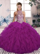  Purple Sleeveless Beading and Ruffles Floor Length 15 Quinceanera Dress