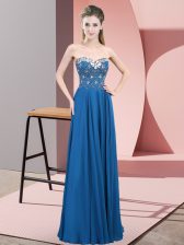 Lovely Floor Length Empire Sleeveless Blue Prom Evening Gown Zipper