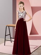Chic Burgundy Zipper Dama Dress for Quinceanera Beading and Appliques Sleeveless Floor Length