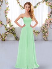 Attractive Apple Green Lace Up Sweetheart Ruching Vestidos de Damas Chiffon Sleeveless