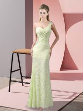  One Shoulder Sleeveless Lace Prom Evening Gown Beading and Lace Criss Cross