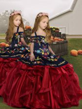  Wine Red Sleeveless Organza Lace Up Little Girls Pageant Gowns for Party and Wedding Party