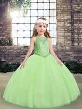 Affordable Yellow Green Lace Up Scoop Beading Child Pageant Dress Tulle Sleeveless