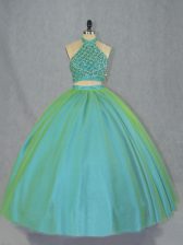 Beading Quince Ball Gowns Green Lace Up Sleeveless