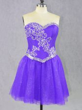  Mini Length Lace Up Prom Dresses Lavender for Prom and Party with Beading