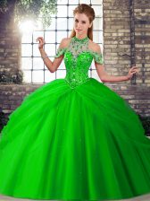 High End Ball Gowns Sleeveless Green Quinceanera Dress Brush Train Lace Up