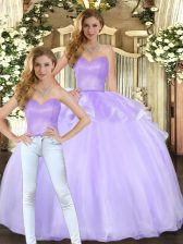 Adorable Lavender Organza Lace Up Sweetheart Sleeveless Floor Length Ball Gown Prom Dress Beading