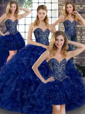 Gorgeous Royal Blue Sleeveless Floor Length Beading and Ruffles Lace Up Quinceanera Dresses