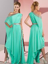  Turquoise Sleeveless Sequins Asymmetrical Prom Dress