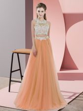 Luxury Orange Sleeveless Floor Length Lace Zipper Vestidos de Damas