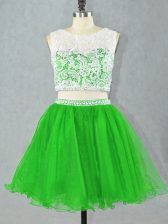 Perfect Sleeveless Mini Length Lace and Appliques Zipper Homecoming Dress with Green