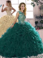  Beading and Ruffles Sweet 16 Dresses Peacock Green Lace Up Sleeveless Floor Length