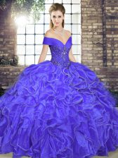Dramatic Lavender Sleeveless Organza Lace Up Sweet 16 Dresses for Military Ball and Sweet 16 and Quinceanera