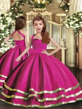 Great Fuchsia Sleeveless Organza Lace Up Pageant Dress for Teens for Party and Sweet 16 and Wedding Party