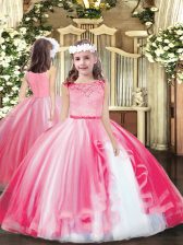 Pink Scoop Neckline Lace Pageant Dress for Teens Sleeveless Zipper
