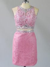  Mini Length Two Pieces Sleeveless Baby Pink Prom Dresses Zipper