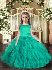 High Quality Turquoise Sleeveless Floor Length Ruffles Lace Up Girls Pageant Dresses