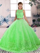 Pretty Green Sleeveless Lace Backless Sweet 16 Dress
