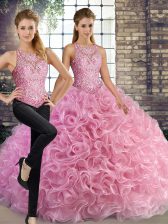  Rose Pink Scoop Lace Up Beading 15th Birthday Dress Sleeveless