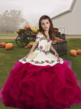 Glorious Fuchsia Lace Up Kids Formal Wear Embroidery and Ruffles Sleeveless Floor Length
