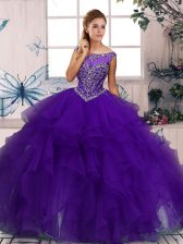 Exquisite Purple Zipper Scoop Beading and Ruffles 15th Birthday Dress Organza Sleeveless