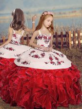  Organza Sleeveless Floor Length Kids Formal Wear and Embroidery and Ruffles