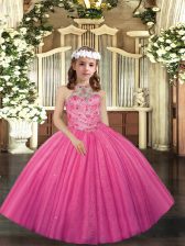  Tulle Sleeveless Floor Length Little Girl Pageant Gowns and Appliques
