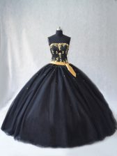  Black Sleeveless Floor Length Appliques Lace Up Quinceanera Dresses