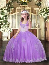  Lavender Straps Lace Up Appliques Little Girls Pageant Gowns Sleeveless