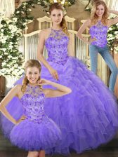Sweet Floor Length Lavender 15 Quinceanera Dress Tulle Sleeveless Beading and Ruffles