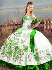 Best Floor Length Green Sweet 16 Dress Satin Sleeveless Embroidery