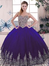  Purple Lace Up Sweetheart Beading and Embroidery Quinceanera Gowns Tulle Sleeveless